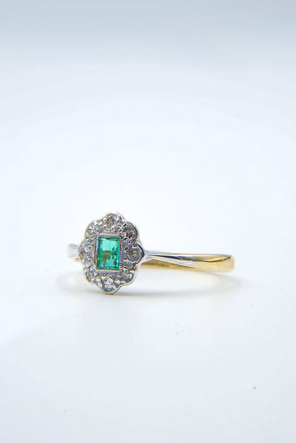 AMELIA | 18CT ART DECO EMERALD & DIAMOND RING